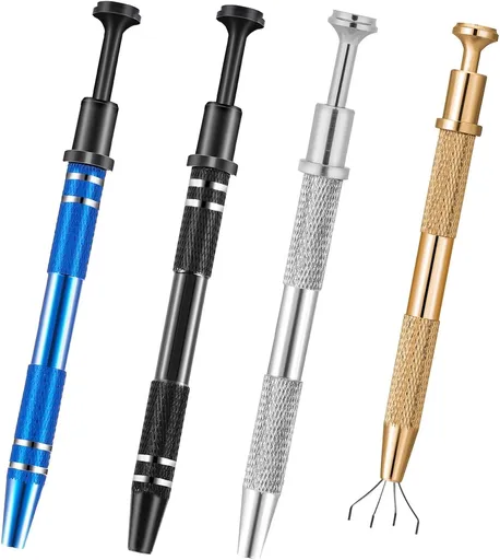 4Pcs 4 Prongs Jeweler's Pick Up Tool, Stainless Steel Piercing Ball Grabber Tools,4-Claw Pick up Tool for Small Parts Grabber for IC Chip Electronic Components Nails Clamping