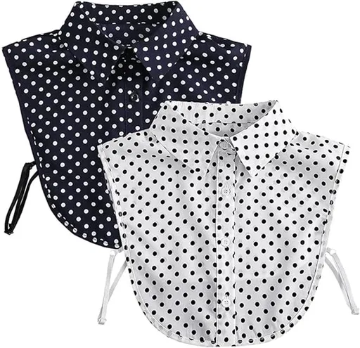 2 pieces - Women's Shirt Collar - Shirt Collar - Detachable Collar - Small Shirt Collar - Faux Detachable Collar - Detachable Pointed Collar - Small Collar - Pointed Collar - Shirt Replacement - Blouse - Adjustable - One Size - White and Black Dots