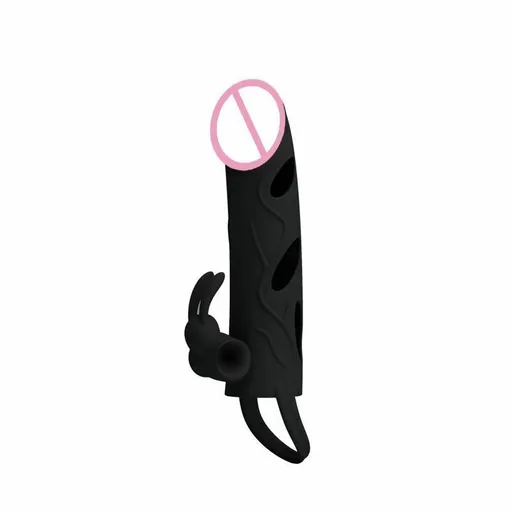 House Of Dasein Black Penis Sleeve With Cock Ring Rabbit Clitoral Vibrator Pretty Love - Black