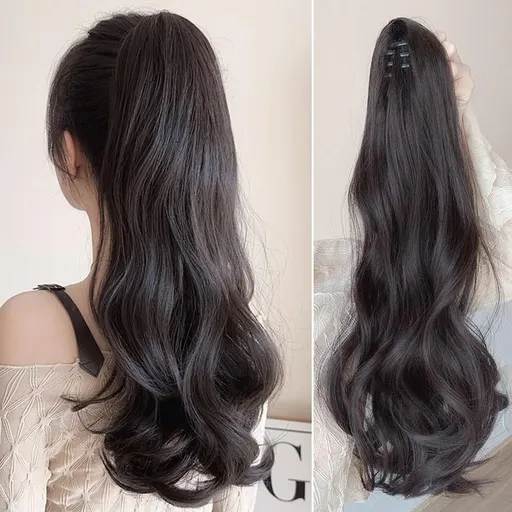 Claw Clip Ponytail Extension Synthetic Curly Wavy Clip in Hair Pieces 55cm Long Pony Tails Hair Extensions for Women (Black)