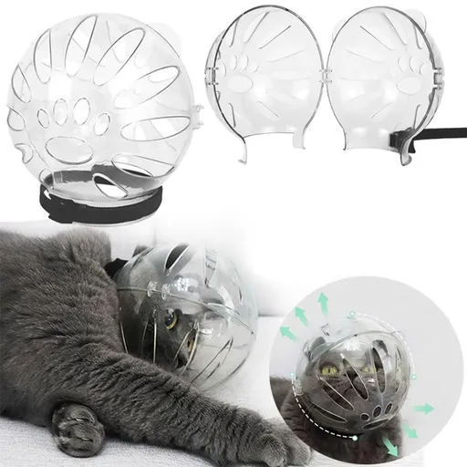 Transparent Cat Hood Astronaut Helmet Muzzle Mask Preventing Biting and Licking - Small