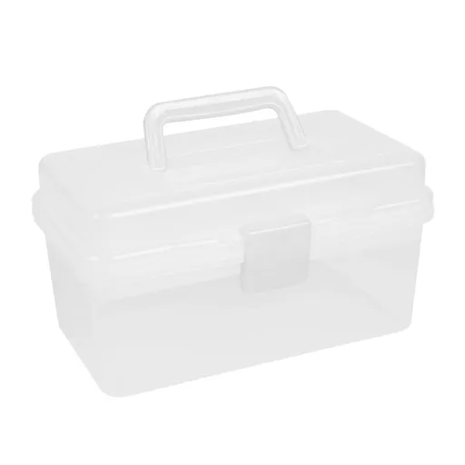 Plastic Storage Box with Handle and Latches, Desktop Carrying Container for Home Organisation, Pink, 18 x 9 x 10.5 cm