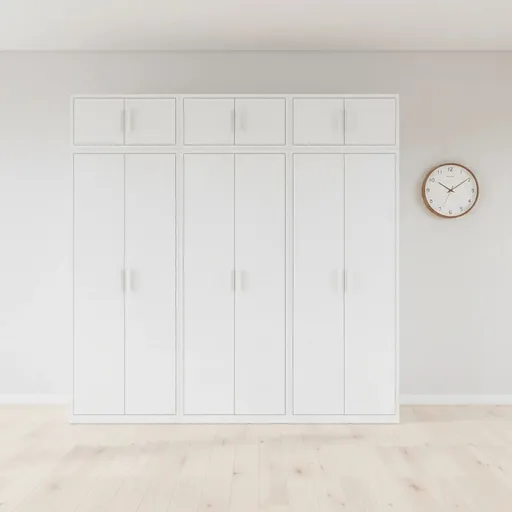 240x240cm 6-Door White Steel 2 Hanging and 1 Shelf Wardrobe with White Handle Storage Cabinet