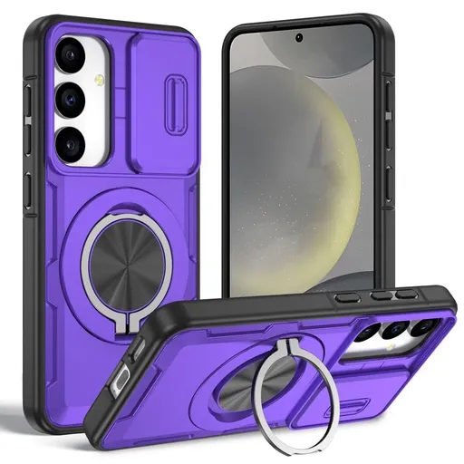 2-in-1 Magnetic Sliding Lens Case, Purple for Samsung S24