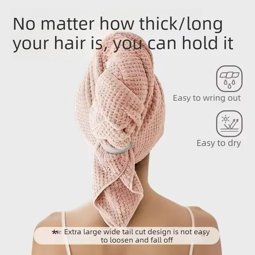 Waffle Weave Microfibre Hair Drying Towel Extra Large Super Absorbent Quick Dry Hair Wrap for Long Thick Hair-Pink