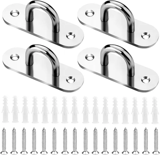 4 Pcs 3.1 Inch 304 Stainless Steel Pad Eye Plate with Screws - Marine Hardware Hooks for Rope - Pad Eye Hook & Eye Plate