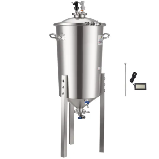 Stainless Steel Conical Fermenter, 8 Gal/30L Home Brewing Fermenation Tank, Brew Bucket Fermentor with Conical Bottom, 3 Adjustable Legs, Lid, Handle & Thermometer, for Wine, Beer Fermentation