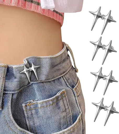 4 pieces - Waist Extender - Tightening Button Adjuster Buttons - Adjustable star button trouser waist tighter - Star trouser waist buckle - Adjustable waistband clips - Trouser waist reinforcement - For loose jeans, trousers, skirts and sleeves