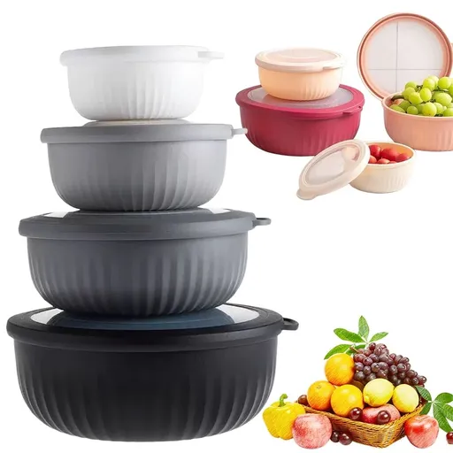 4Pcs Mixing Bowl With Lid Preparation Bowl With Color Cooking And Lid Wide And Deep Plastic Set Small Mixing Bowl With Lid 4 Piece Set High Bowl Colorful
