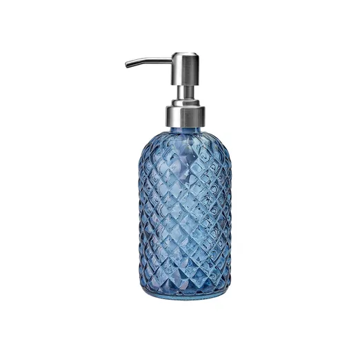 Glass Soap Dispenser 15 Oz for Bathroom Kitchen, Hand Soap/Lotion Dispenser with Plastic Pump Blue