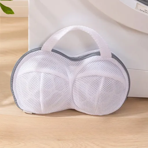 3D Support Bra Laundry Bag, Thick Mesh Bra Wash Bag with Zipper & Handle, Anti-Deformation Bra Protector for Washing Machine - Gray