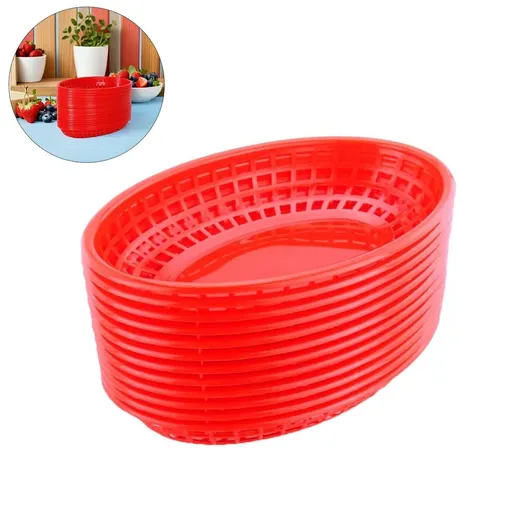 12-Piece Plastic Basket Set for Fruit, Storage, and Serving Tray Organizer