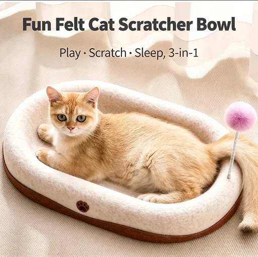 Oval Cat Scratcher Board with Teaser Wand