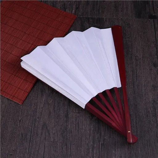 White Folding Fan with Blank Fabric Surface Ideal for Party Decoration