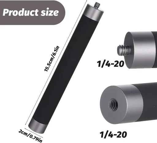 Vin Beauty 1/4" Thread Extension Aluminium Rod Mount, Camera Mount Extension Rod Pole for Dash Cam, Action Cameras, 15cm/5.9 inch Long Universal Interface Connector with 1/4" Male Female Thread