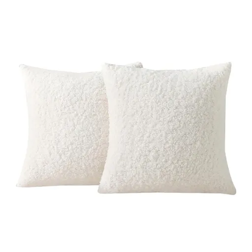 2 artificial fur pillowcases, soft pillowcases, decorative wool roll pillowcases, suitable for beds, sofas, living rooms, white（without pillow core）