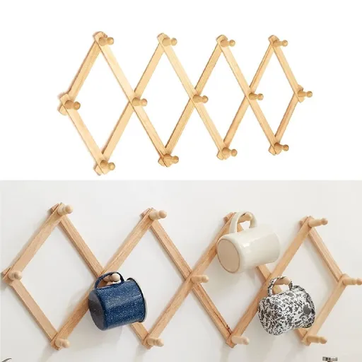 Expandable Coat Rack Wall Mounted, Accordion Wall Hanger, Real Wooden Plank Wall Hat Rack, 13 Peg, Natural