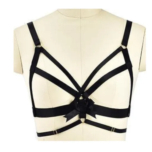 House Of Dasein Satin Body Harness For Women Fetish Clothing - Black - 1 Ribbon Upper
