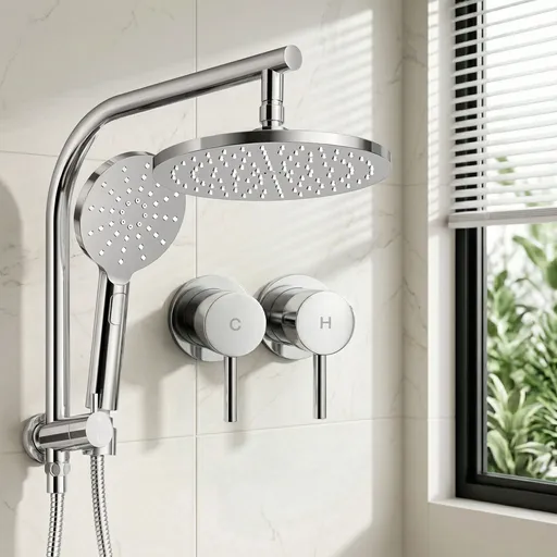 Cefito 9'' Rain Shower Head Set Handheld Round High Pressure Twins Tap Chrome