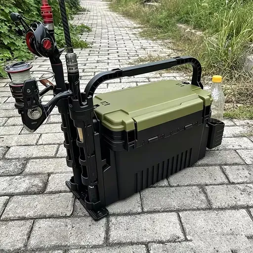 Double-layer multi-function outdoor storage fishing box, can be used as a stool, convenient storage of various fishing lines, bait, live fish.