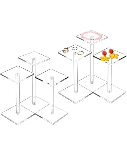 Square Acrylic Display Stand, 2 Sets of 3 Each Acrylic Jewelry Display Stand, T-Shape Display Rack for Watches Earring Necklace Bracelet, 4.8"/5.4"/6.5" Height