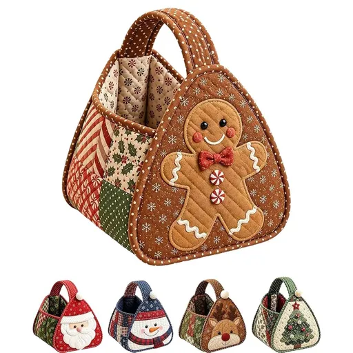 Christmas Character Quilted Carry Basket, DIY Fabric Storage Basket (#D) | Foldable Handmade Storage Bin, Decorative Home Organizer for Home Storage Home Storage - Multi - Size Gingerbread man