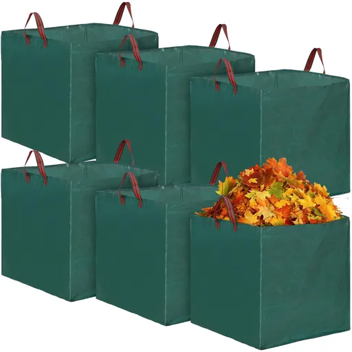 6 Pcs Reusable Garden Waste Bags with Handles Woven Polypropylene Garden Yard Bags Camping Trash Can Collapsible (33 Gallon)