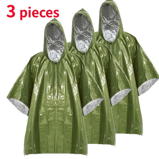 Outdoor Emergency Waterproof Insulated Raincoat, Portable Folding Camping and Hiking Cold-Weather Raincoat – Green