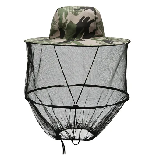 Phantom Camouflage Outdoor Fishing Hat with Mesh Head Net Sun Protection Bucket Cap Anti-Mosquito Fly Guard for Gardening Hiking & Beekeeping