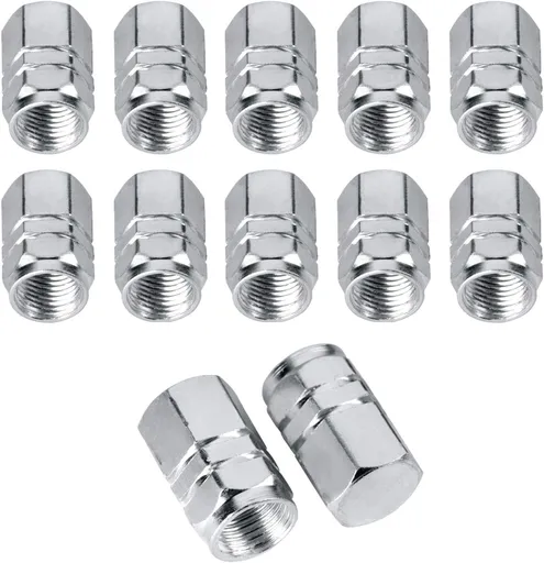 Valve Stem Caps Aluminum Chrome Caps for Tires Valve (12pcs Pack,Silver)