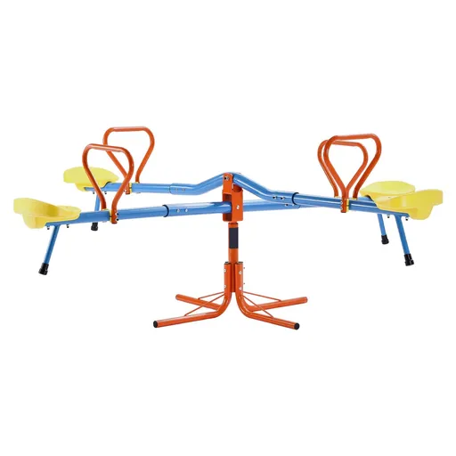 Kids Seesaw, 49.9 kg Load Capacity per Seat, Sit and Spin Teeter Totter with 4-prong Support Legs, Kids Outdoor Playground Equipment, Swiveling 360 Degrees Rotating for Children Aged 3+, 4 Seats