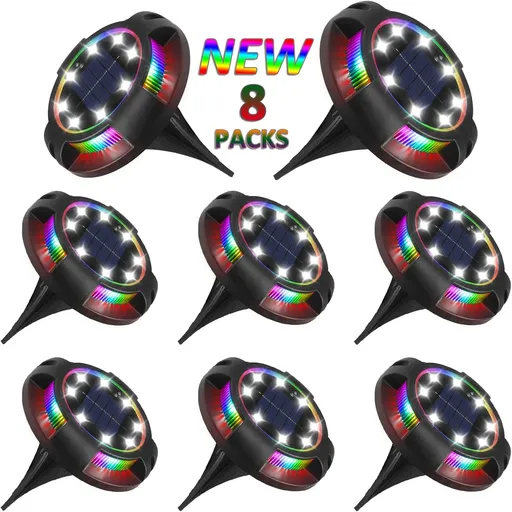 8-Pack Solar Ground Lights 12 LED Waterproof Landscape Path Lights Multicolor