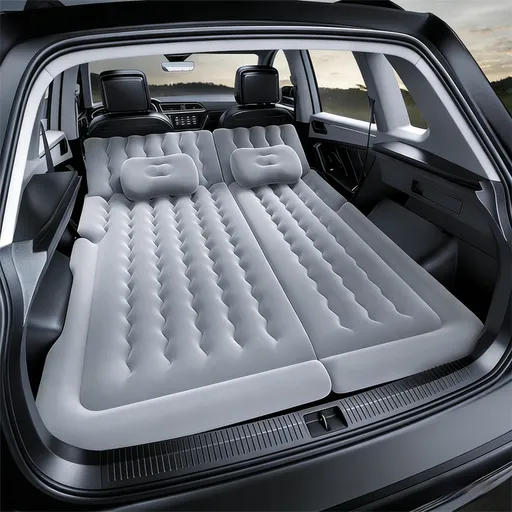 Grey Multi-Chamber Car Inflatable Air Mattress with Electric Pump, Storage Bag & Pillows for Universal Trunk Sleeping and Camping (174 x 126 CM)