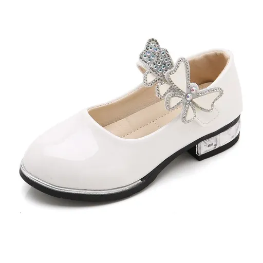 Girls Leather Shoes Bow Zipper Anti Slip White LD-009 33 yards inside length 20.6cm