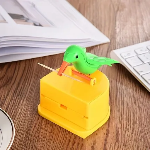 Creative Smart Bird Toothpick Holder Green Bird Yellow Bottom Box