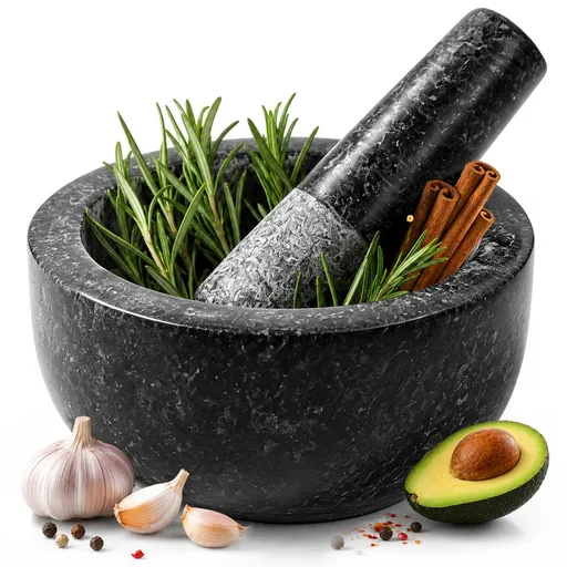 Granite Mortar and Pestle Set, 450ml Heavy Duty Stone Grinder Bowl with 17.5cm Pestle, Black, Manual Spice Grinder for Guacamole, Salsa, Pesto, Herbs, Spices, Nuts & Seeds