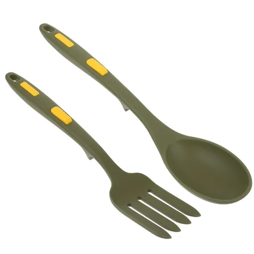 Green Silicone Forks and Spoons Set Heat-Resistant Kitchen Tools 1Set