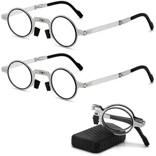 2 Pairs Foldable Reading Glasses Portable Light Folding Unisex Anti-Blue Glasses Round Rectangle Eyewear Frame Included