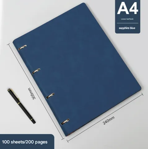 Blue 2-Piece Set Premium A4 Loose-Leaf Notebooks | Professional PU Leather Refillable Binders | 200 Pages High-End Business Journals