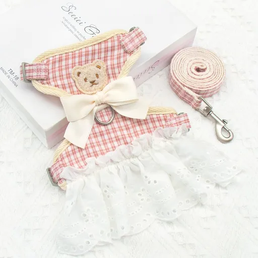 Pet Traction Strap Polyester Cat Dog Pink grid S-size cotton nylon mesh cat pull chest