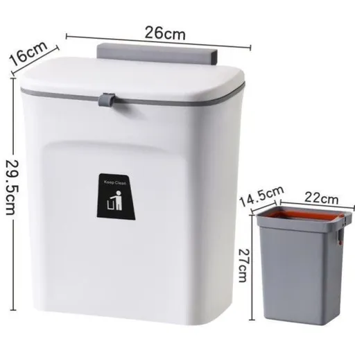 Hanging Kitchen Waste Bin With Removable Inner Bucket, Cabinet Mount, 9L, White, Multi-Purpose Trash Bucket For Toilet & Kitchen, Ideal New Home Gift