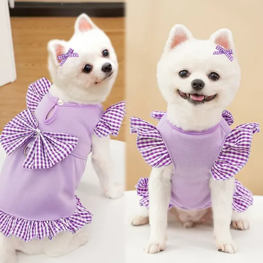 Dog Cat Dress Polyester Fleece Leash Large Breed 398C Purple Hoodie Sleeve Dress L (Chest 45cm, 8-12 lbs)