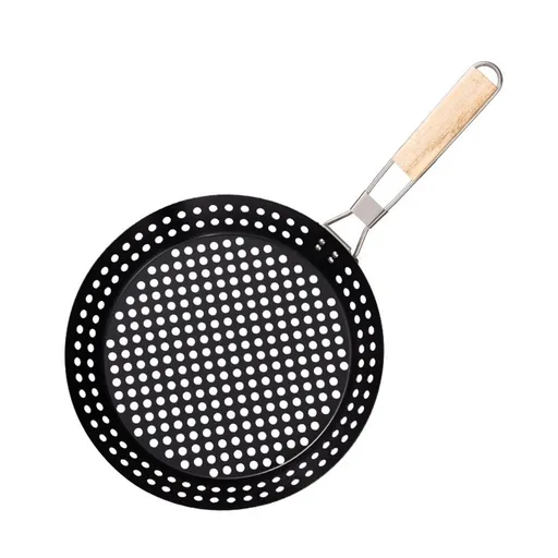 1 Piece BBQ Frying Pan with Holes, Non-stick BBQ Grill Pan, Stainless Steel Barbeque Woks, Grill Basket Vegetable with Handle | Vegetable Charring Pan for Stovetop & Grill