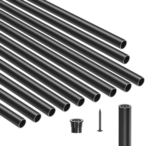 Staircase Balusters 51 Pack, 660 mm Aluminum Stair Balusters, 19 mm Water-Proof Round Metal Spindle Railing, Hollow Deck Railing with Rail Caps & Screws for Stairs, Porch, Patio, Fence, Black