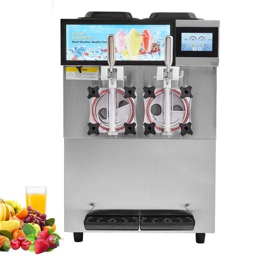 Commercial Slushy Machine, 2 x 12L / 3.17 Gal Double Tanks, Cool and Freeze Modes, Stainless Steel Margarita Smoothie Frozen Drink Maker, Slushie Machine for Party Cafes Restaurants Bars Home