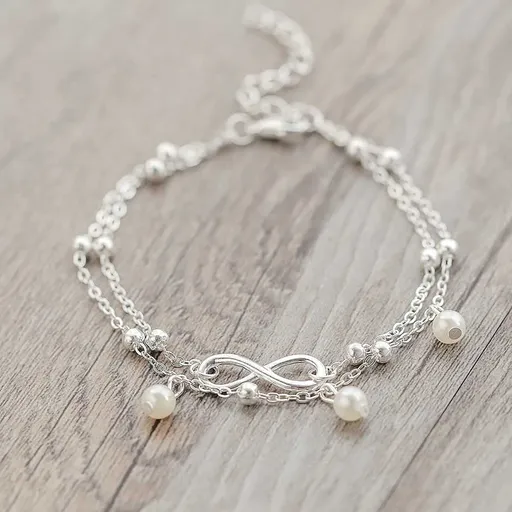 Layered Anklets Women silvery Ankle Bracelet Charm Beaded Dainty Foot Jewelry for Women and Teen Girls Summer Barefoot Beach