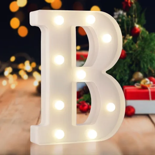 Sign letter B, warm white, 26 letters, 10 numbers, heart and & symbol; for birthday, party, Christmas, home, bar, wedding decoration; DIY word combinations; wall & tabletop display; battery operated.