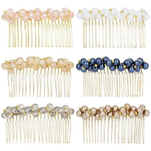 6PCS Crystal Diamond Pearl Rhinestone Glitter Sparkly Decorative Metal Side Hair Combs Teeth Slide Hair Clips Barrettes French Twist Thick Hair Holder for Women Girls