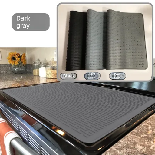 Silicone Stove Top Cover 92x52cm Heat Resistant Electric Cooktop Protector Mat for Kitchen Benchtop and Laundry Dark gray