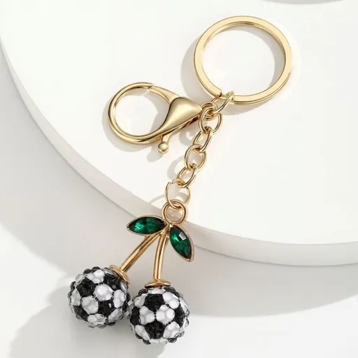 2 Pcs Black and white soccer ball design Creative Sports Ball Cherry Keychain – Cute Resin Charm for Car Keys, Bags & Backpacks